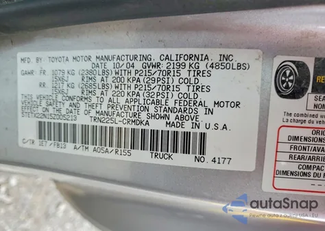 2005 Toyota Tacoma Access Cab z USA, uszkodzony, nr VIN 5TETX22N15Z005213